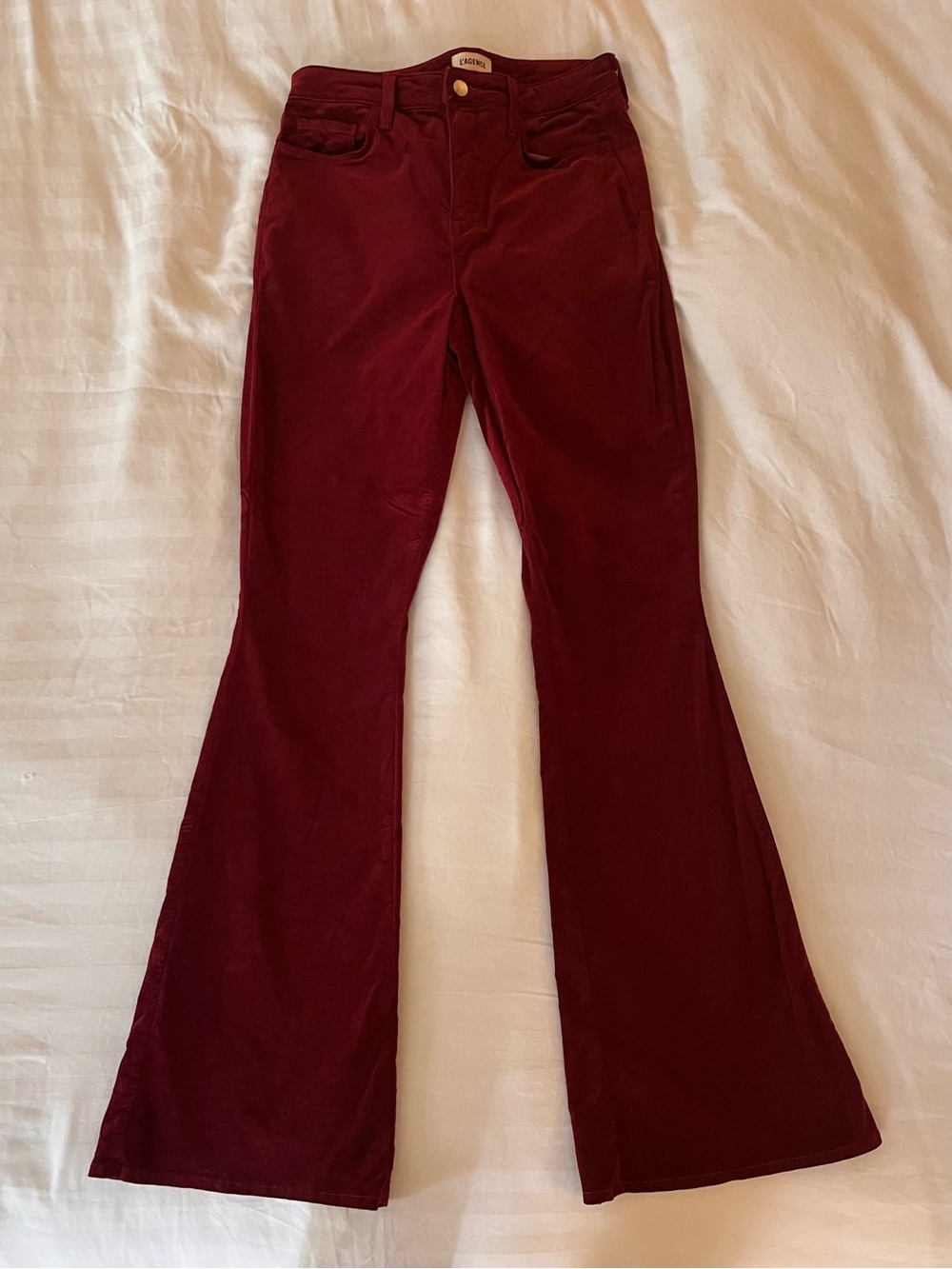 Mid Rise L’GENCE Velvet Pants in Ruby Red